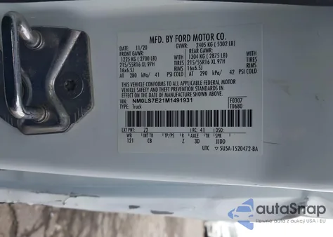 2021 Ford Transit Connect Xl z USA, uszkodzony, nr VIN NM0LS7E21M1491931